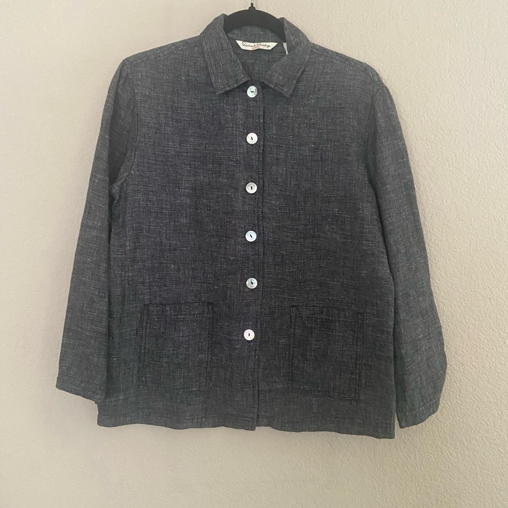 EUC French Laundry Jacket gray linen mother of pearl buttons Small Petite
